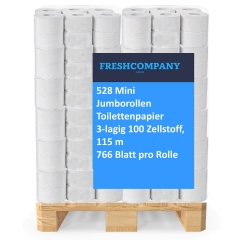 528 Jumbo Mini Rollen Toilettenpapier, WC- Papier, 3-lagig, 115 m Ø 19 cm Palette